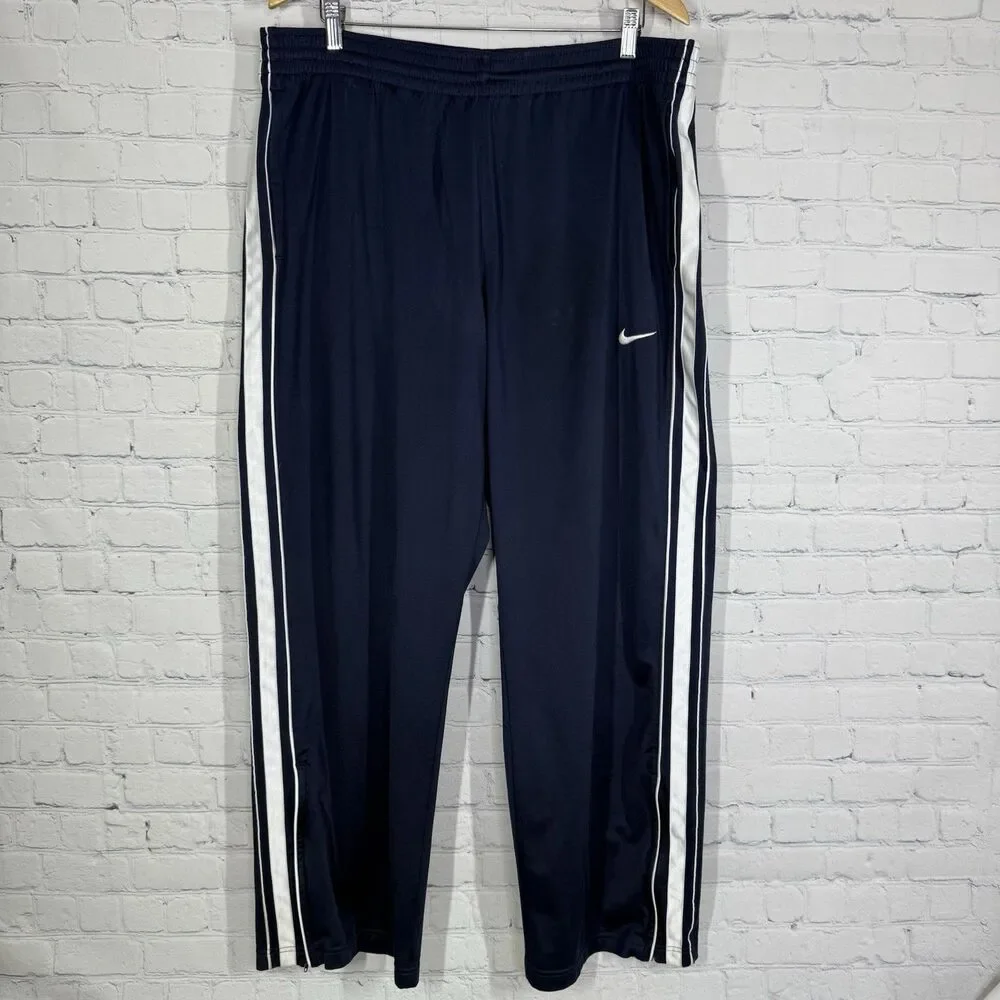 Nike Track Pants Large Navy Blue Wide Leg Athletic Pants Swoosh Y2K Athleisure